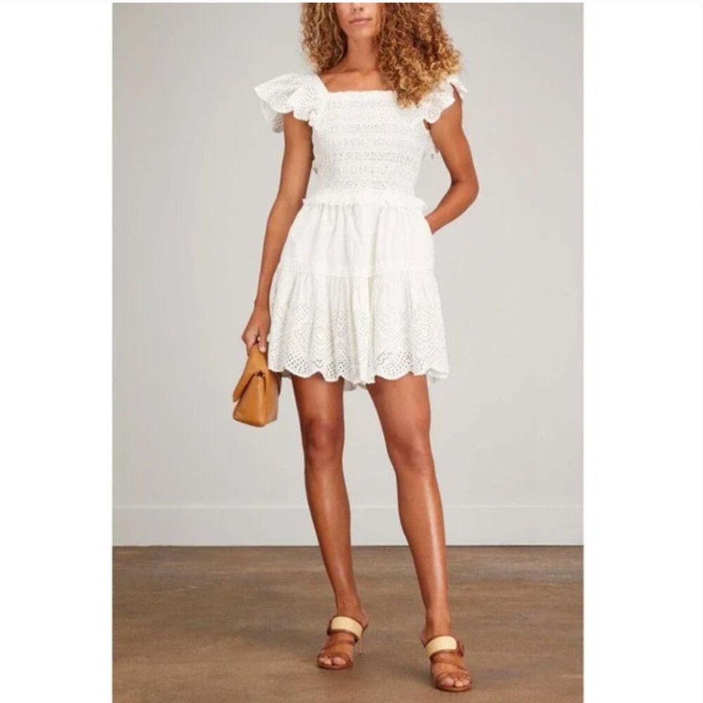NWT NEW Sea Vienne Eyelet Flutter Sleeve Smocked Dress Sz M